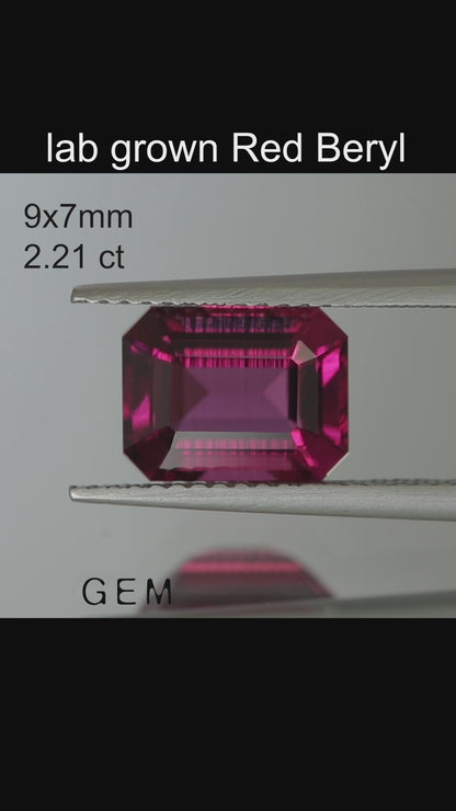 Cut stone - Red Beryl hydrothermal lab grown, facet Octagon 9x7mm 1.90-2.21ct