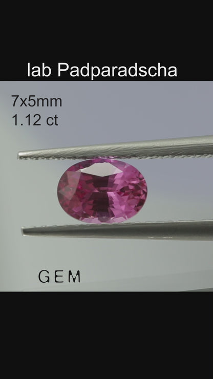 Cut stone - Sapphire Padparadscha Czochralski (Pulled) lab grown, facet Oval 7x5mm 1.00-1.12ct