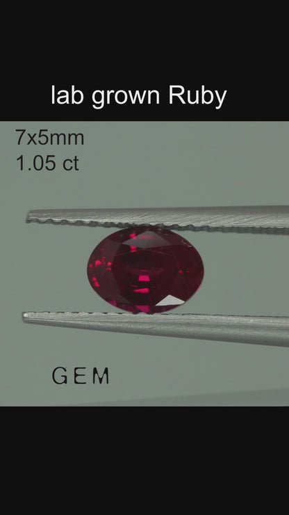 Cut stone - Ruby Pigeon blood Czochralski (Pulled) lab grown, facet Oval 7x5mm 0.91-1.05ct