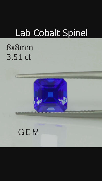 Piedra tallada - Espinel Azul Czochralski (Extraído) cultivado en laboratorio, facetado Cojín 8x8 mm 3,51ct