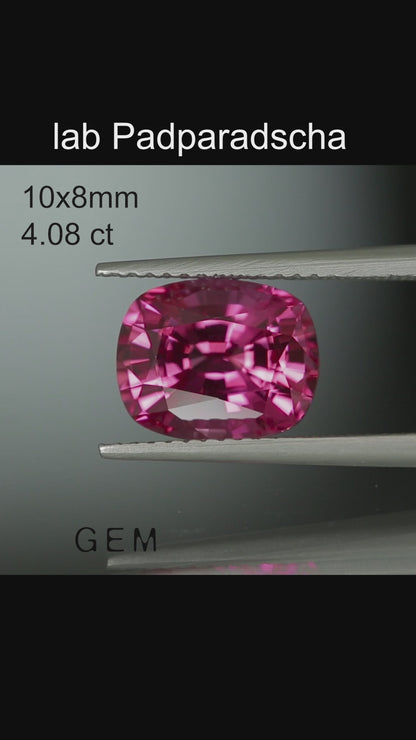 Pierre taillée - Saphir Padparadscha Czochralski (Tiré) cultivé en laboratoire, facette Coussin 10x8mm 3,91-4,08ct