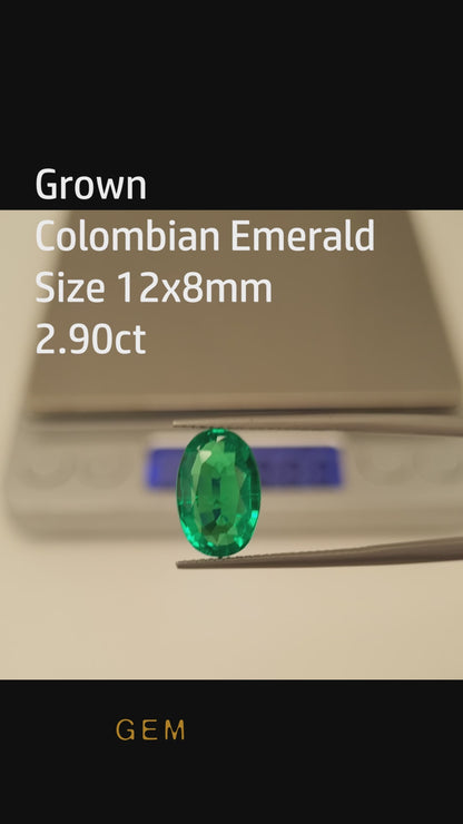 Cut stone - Emerald Colombian hydrothermal lab grown, facet Oval 12x8mm 2.90ct