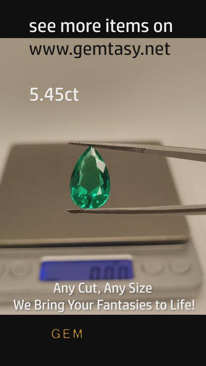 Cut stone - Emerald Colombian hydrothermal lab grown, facet Pear 17x10mm 5.30-5.45ct