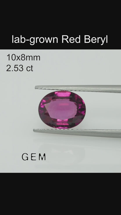 Pierre taillée - Béryl rouge hydrothermale cultivée en laboratoire, facette Ovale  10x8mm 2.53ct