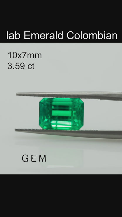 Piedra tallada - Esmeralda cultivada en laboratorio hidrotermal colombiano, faceta Octágono 10x7mm 3.59ct