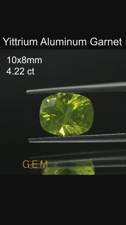 Cut stone - YAG Yellow neon Czochralski (Pulled) lab grown, facet Cushion 10x8mm 4.22ct