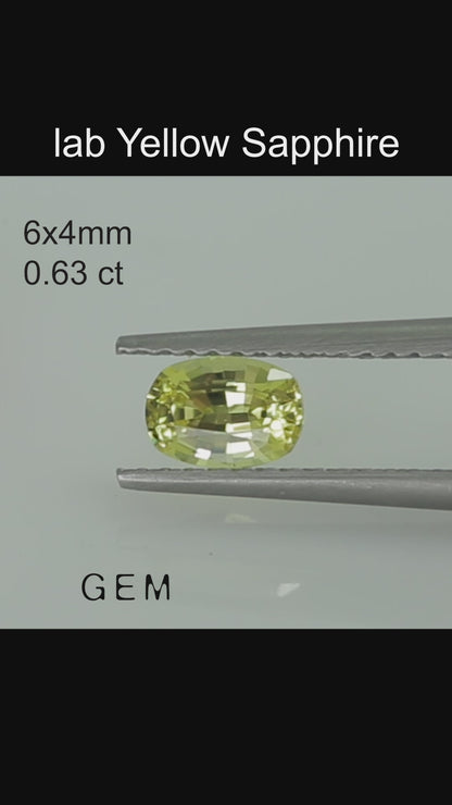 Piedra tallada - Zafiro Amarillo Czochralski (Extraído) cultivado en laboratorio, facetado Cojín 6x4mm 0,63ct