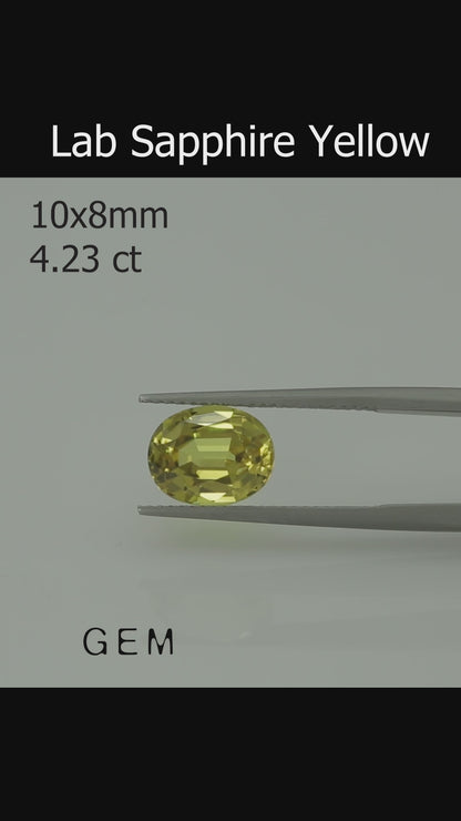 Cut stone - Sapphire Yellow Czochralski (Pulled) lab grown, facet Oval 10x8mm 4.23ct