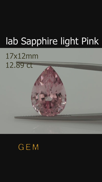 Cut stone - Sapphire light Pink Czochralski (Pulled) lab grown, facet Pear 17x12mm 12.89ct