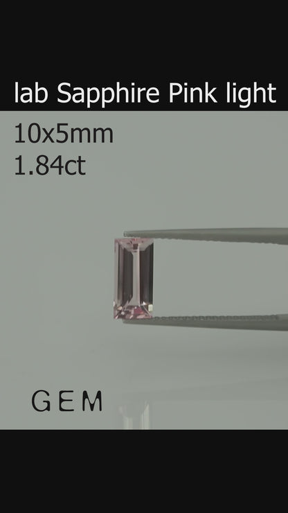 Cut stone - Sapphire Pink light Czochralski (Pulled) lab grown, facet Baguette 10x5mm 1.84ct