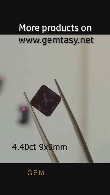 Cut stone - Alexandrite Czochralski (Pulled) lab grown, facet Asscher 9x9mm 4.4ct