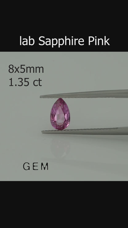 Pierre taillée - Saphir Rose Czochralski (Tiré) cultivé en laboratoire, facette Poire 8x5mm 1.35-1.45ct