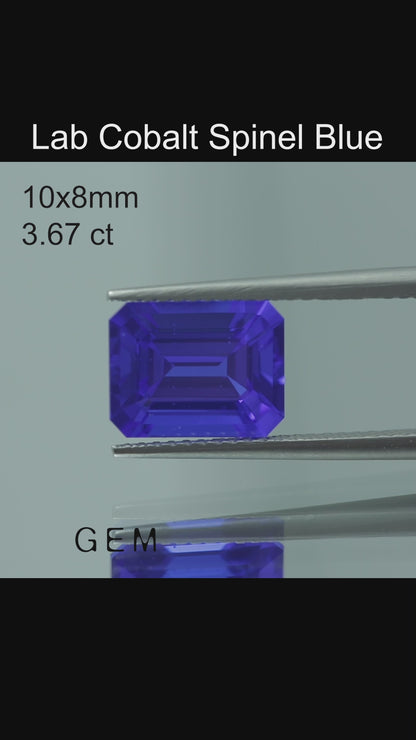 Pierre taillée - Spinelle Bleu Czochralski (Tiré) cultivé en laboratoire, facette Octogone 10x8mm 3,67ct