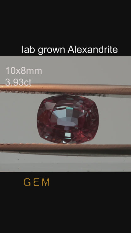 Piedra tallada - Alejandrita Czochralski (Extraída) cultivada en laboratorio, facetada Cojín 10x8mm 3,68-3,94ct