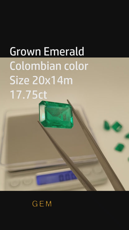 Cut stone - Emerald Colombian hydrothermal lab grown, facet Octagon 20x14mm 17.75ct