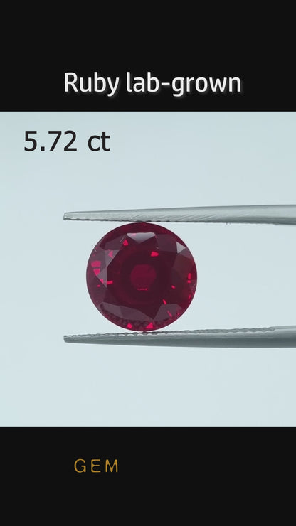 Cut stone - Ruby Pigeon blood Czochralski (Pulled) lab grown, facet Round 10mm 5.72ct