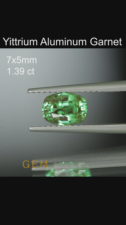 Cut stone - YAG Green-Red Czochralski (Pulled) lab grown, facet Cushion 7x5mm 1.18-1.39ct