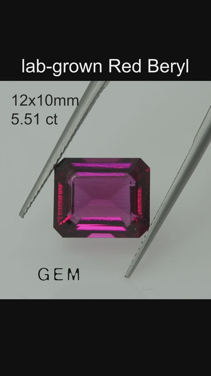 Pierre taillée - Béryl rouge hydrothermale cultivée en laboratoire, facette Octogone  12x10mm 5.51ct