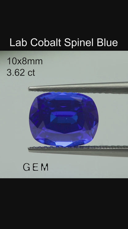 Cut stone - Cobalt Spinel Blue Czochralski (Pulled) lab grown, facet Cushion 10x8mm 3.62ct