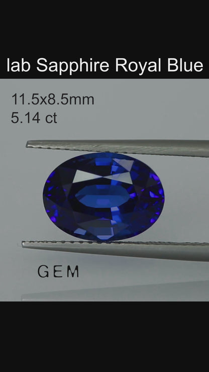 Cut stone - Sapphire Royal Blue Czochralski (Pulled) lab grown, facet Oval 11.5x8.5mm 5.14ct