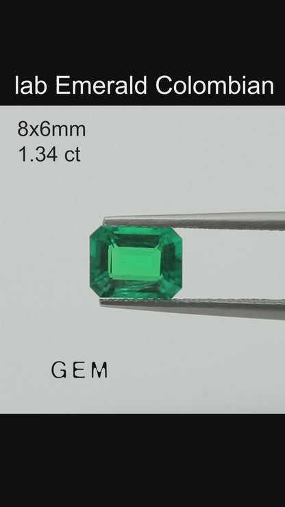 Pierre taillée - Émeraude colombienne cultivée en laboratoire, facette Octogone 8x6mm 1.34ct