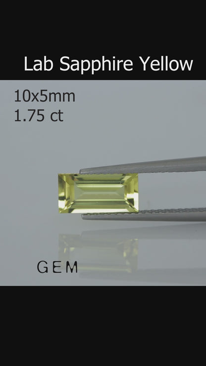 Pierre taillée - Saphir Jaune Czochralski (Tiré) cultivé en laboratoire, facette Baguette 10x5mm 1.75ct