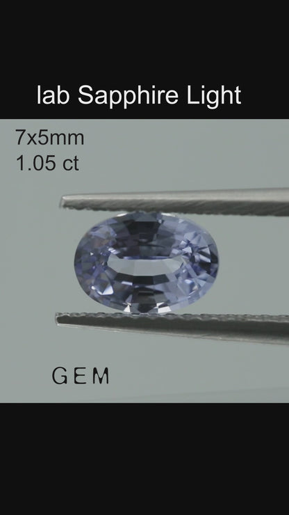 Cut stone - Sapphire Light Blue Czochralski (Pulled) lab grown, facet Oval 7x5mm 1.01-1.10ct