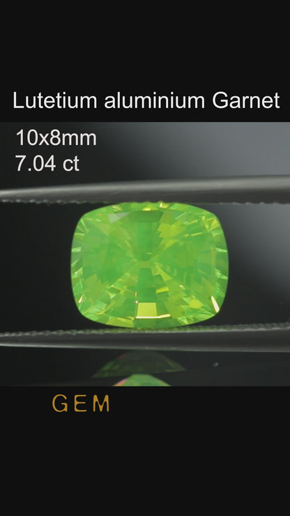 Cut stone - LuAG Yellow neon Czochralski (Pulled) lab grown, facet Cushion 10x8mm 6.88-7.04ct