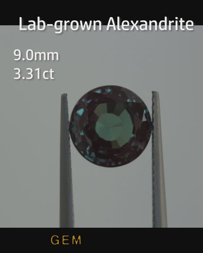 Pierre taillée - Alexandrite Czochralski (Tirée) cultivée en laboratoire, facette Ronde 9mm 3,31ct