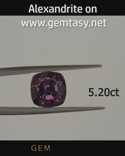 Cut stone - Alexandrite Czochralski (Pulled) lab grown, facet Cushion 9x9mm 5.20ct