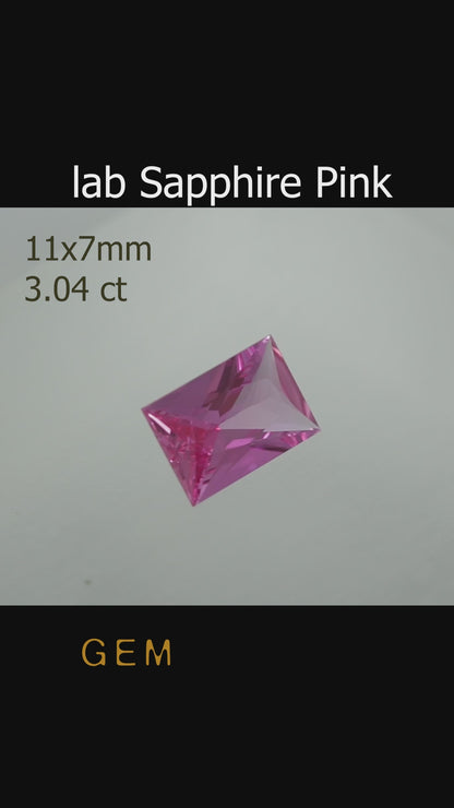 Cut stone - Sapphire Pink Czochralski (Pulled) lab grown, facet Baguette 11x7mm 3.04ct