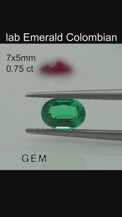 Pierre taillée - Émeraude Colombienne cultivée en laboratoire, facette Ovale 7x5mm 0.75-0.80ct