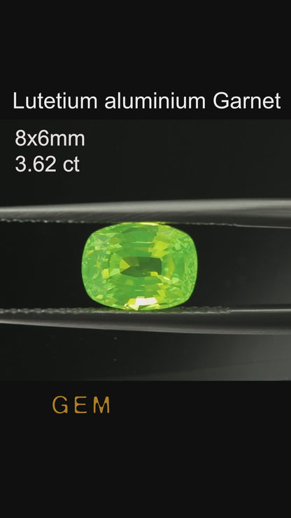 Cut stone - LuAG Yellow neon Czochralski (Pulled) lab grown, facet Cushion 8x6mm 3.34-3.62ct