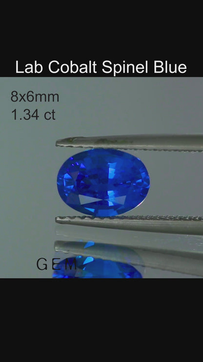 Cut stone - Cobalt Spinel Blue Czochralski (Pulled) lab grown, facet Oval 8x6mm 1.31-1.45ct