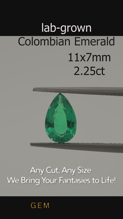 Cut stone - Emerald Colombian hydrothermal lab grown, facet Pear 11x7mm 2.10-2.25ct