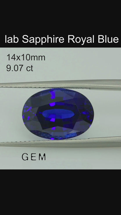 Cut stone - Sapphire Royal Blue Czochralski (Pulled) lab grown, facet Oval 14x10mm 9.07ct