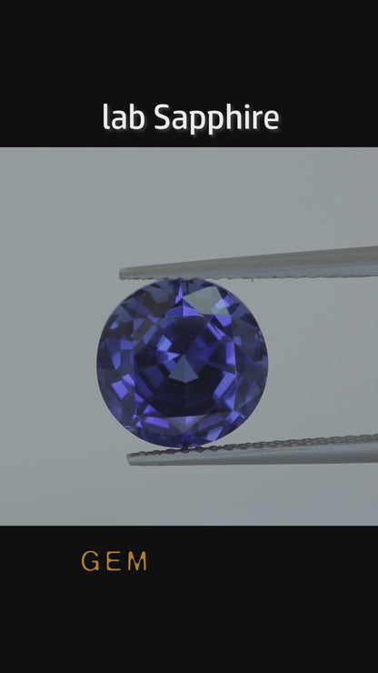 Cut stone - Sapphire Royal Blue Czochralski (Pulled) lab grown, facet Round 10.2mm 5.50ct