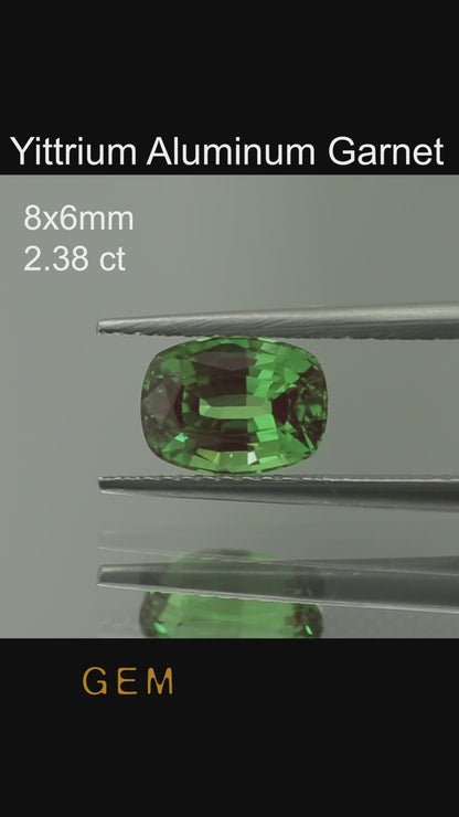 Cut stone - YAG Green-Red Czochralski (Pulled) lab grown, facet Cushion 8x6mm 2.18-2.38ct