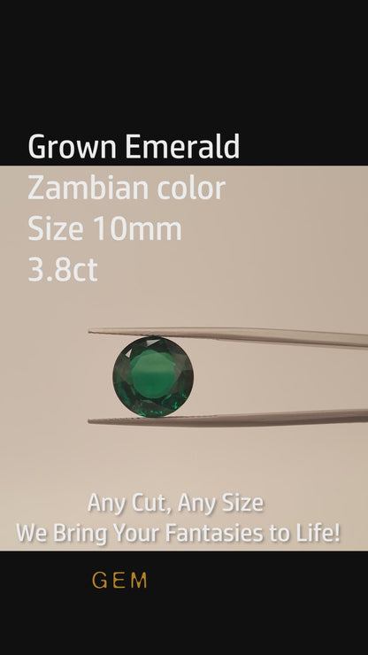 Cut stone - Emerald Zambian hydrothermal lab grown, facet Round 10mm 3.70-3.80ct