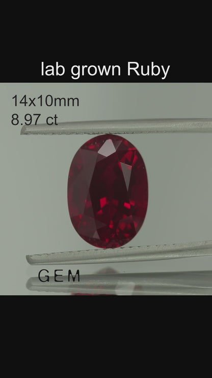 Cut stone - Ruby Pigeon blood Czochralski (Pulled) lab grown, facet Oval 14x10mm 8.97ct