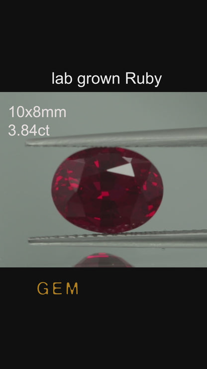 Cut stone - Ruby Pigeon blood Czochralski (Pulled) lab grown, facet Oval 10x8mm 3.74-3.88ct