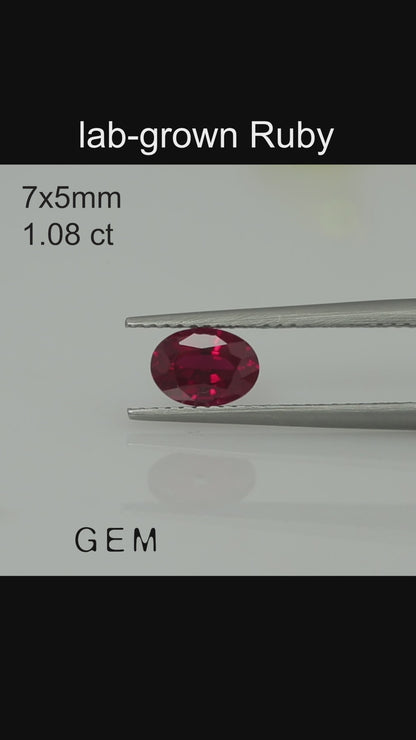 Cut stone - Ruby Pigeon blood Czochralski (Pulled) lab grown, facet Oval 7x5mm 0.95-1.12ct