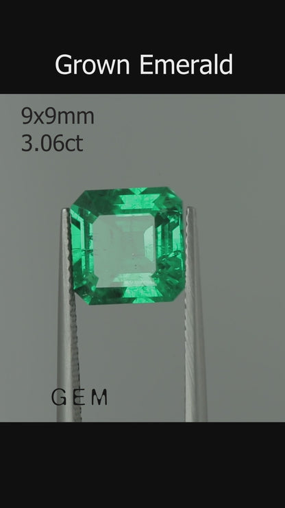 Cut stone - Emerald Colombian hydrothermal lab grown, facet Octagon 9x9mm 3.06ct