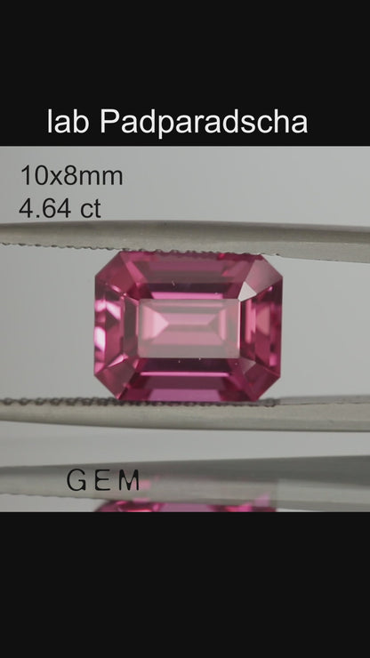 Cut stone - Sapphire Padparadscha Czochralski (Pulled) lab grown, facet Octagon 10x8mm 4.21-4.64ct