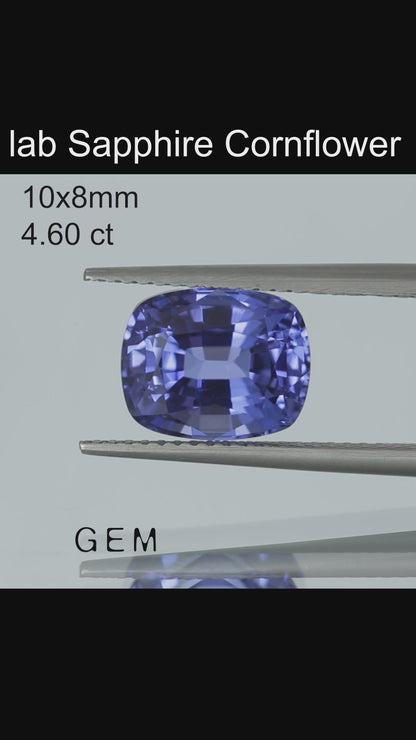 Cut stone - Sapphire Cornflower Blue Czochralski (Pulled) lab grown, facet Cushion 10x8mm 4.02-4.60ct