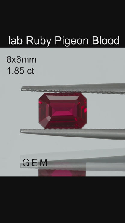 Cut stone - Ruby Pigeon blood Czochralski (Pulled) lab grown, facet Octagon 8x6mm 1.85-2.32ct