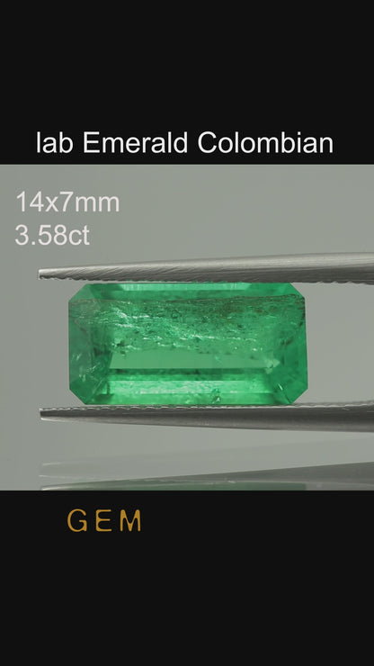 Cut stone - Emerald Colombian hydrothermal lab grown, facet Octagon 14x7mm 3.58ct