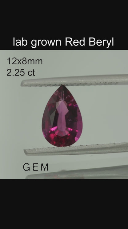 Cut stone - Red Beryl hydrothermal lab grown, facet Pear 12x8mm 2.15-2.25ct