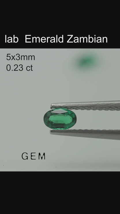 Cut stone - Emerald Zambian hydrothermal lab grown, facet Oval 5x3mm 0.21-0.23ct