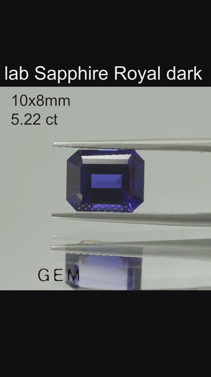 Cut stone - Sapphire Royal Blue dark Czochralski (Pulled) lab grown, facet Octagon 10x8mm 5.22ct